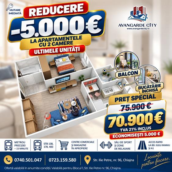 AVANGARDE CITY 2 CAMERE / DIRECT DEZVOLTATOR/ 0% COMISION