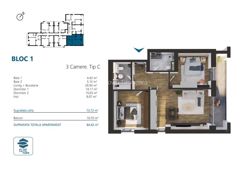 Elite Town Timisoara - Apartament 3 camere | TORONTALULUI - METRO 2 - 10