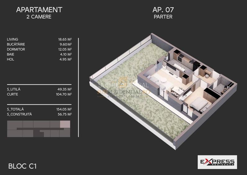 Apartament cu 2 camere, curte 105 mp, zona Bd Metalurgiei, Sect 4 - 8