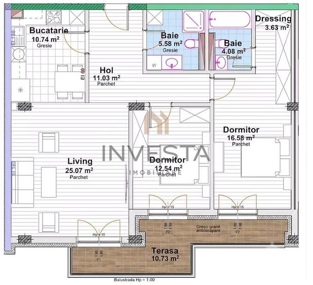 Apartament 3 camere decomandat 89 mp cu terase, bloc nou, Marasti!