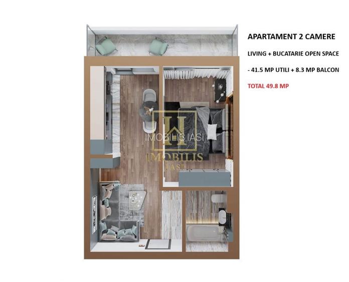 Apartament NOU 2 camere open space 50 mp Copou 104900 euro - 7