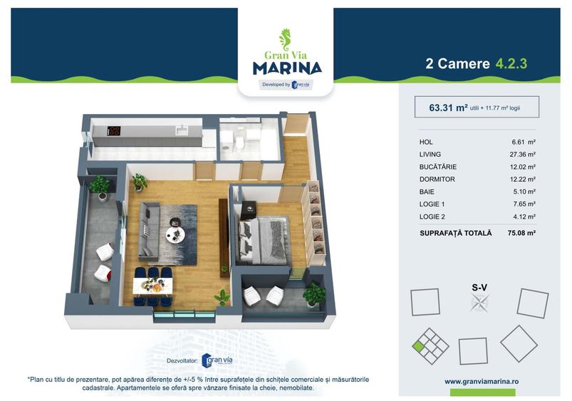 Complex rezidential nou- apartament 2 camere foarte spatios cu logie mare