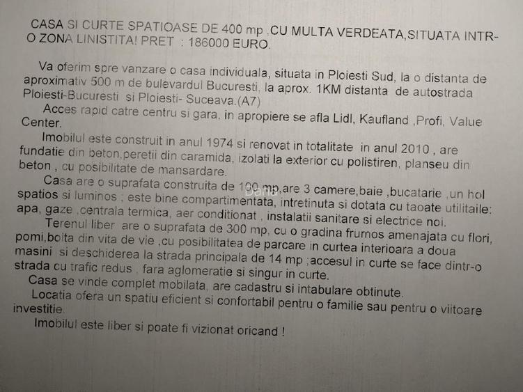 VAND CASA SI CURTE SPATIOASE DE 400 mp ,SITUATE INTR-O ZONA LINISTITA! - 2