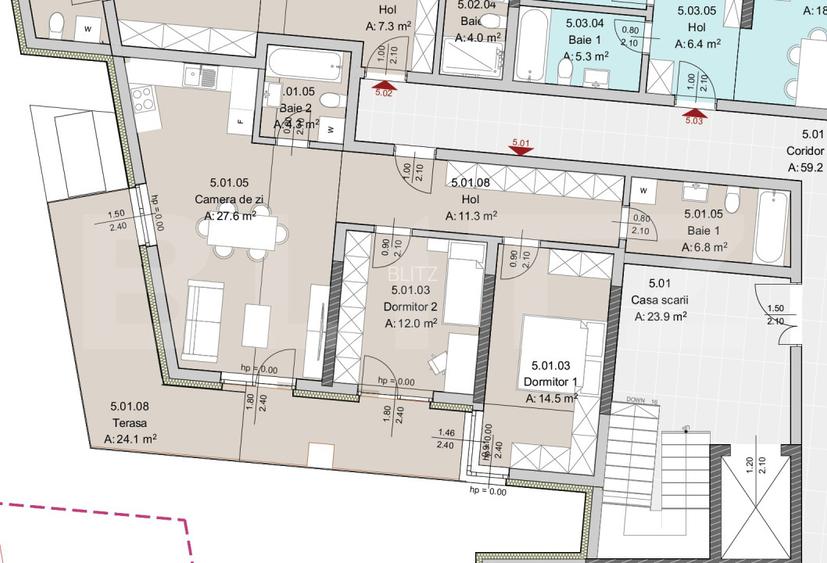 Apartament 3 camere, 77 mp, Terasa 24 mp, Imobil Nou, Semicentral - 2