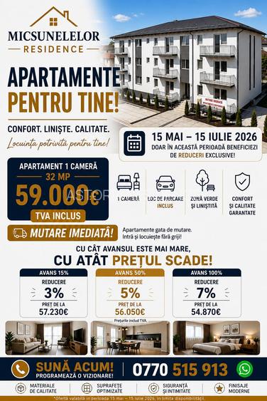 Micsunelelor Residence  Apartament  1 camera D 32 mp  + parcare intabulata - 2