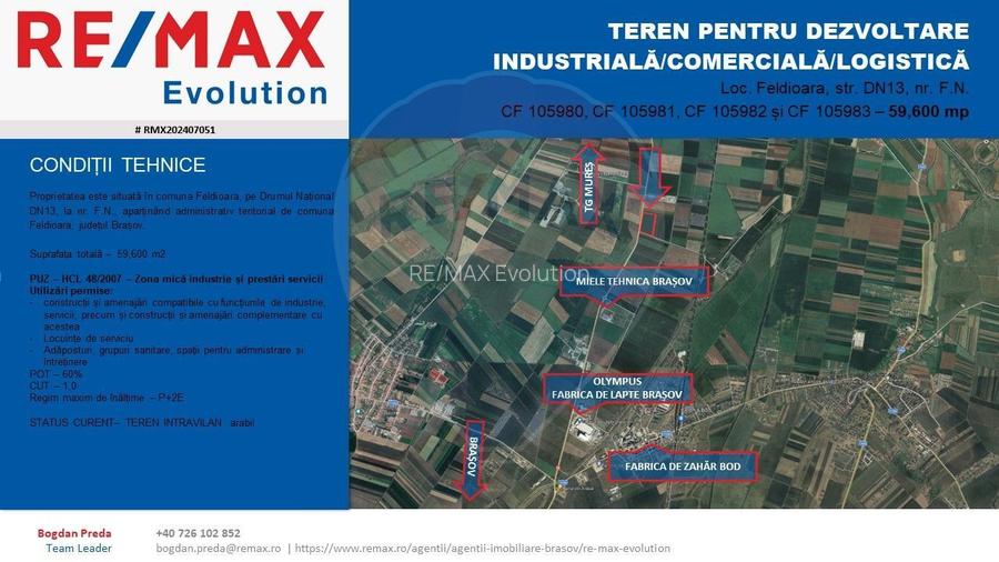 DE VÂNZARE| Teren industrial 59,600mp Feldioara / DN 13 0% COMISION! - 5
