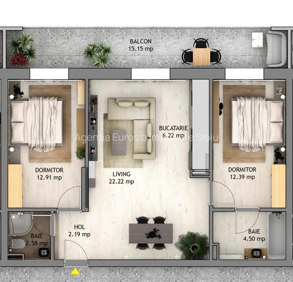 Ap 3 camere finalizat  63 mp utili balcon 15mp Orhideea D-na Stanca Selimbar - 9