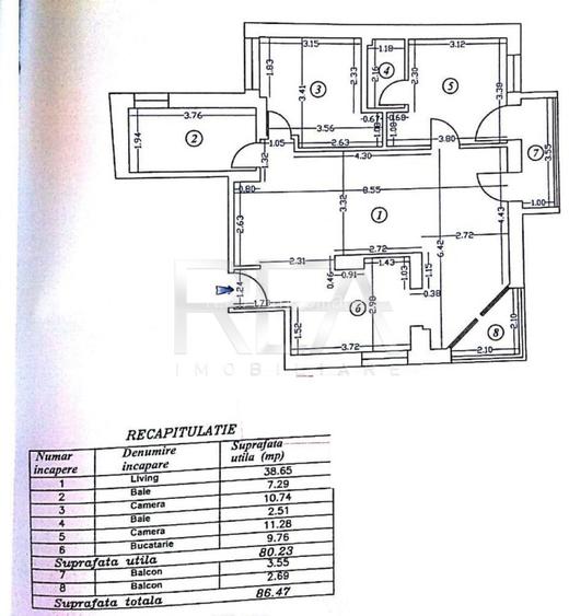 3 camere, Dorobanți, et. 2, an 2012, centrală, 86 mp, metrou - 8