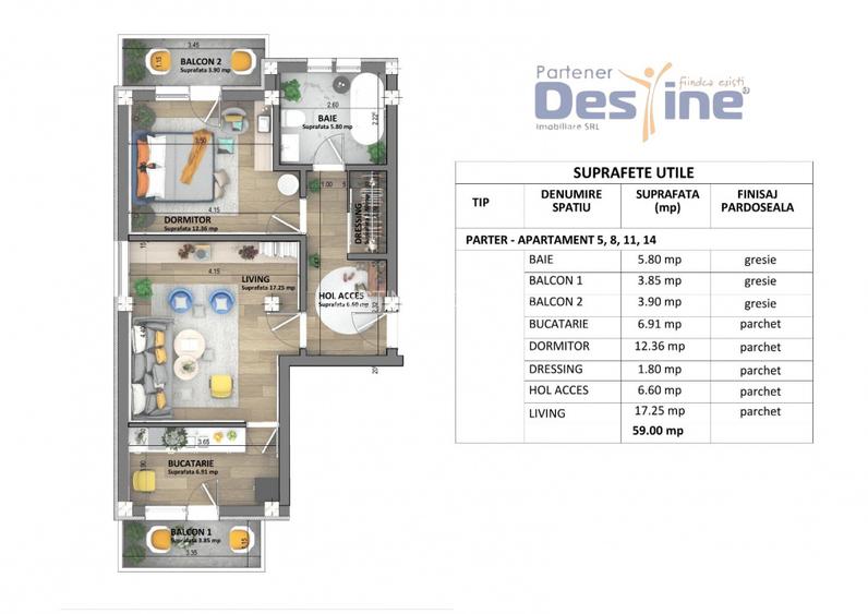 Apartamente noi Visan, COMISION 0%, predare mai 2026, pret 1.350 € + TVA - 5