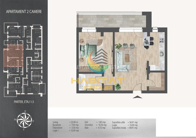 Pallady 2 camere decomandat 70 mp la 8 minute metrou N.Teclu - 2