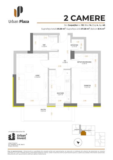 De vanzare apartament decomandat cu 2 camere Urban Plaza - 1
