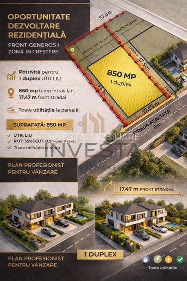 Teren 850 mp cu front de 17.47 m pretabil pentru duplex! Autorizabil! - 3