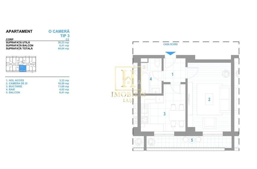 INTABULAT Apartament 1 camera Dec. 44 mp 79000 euro Bucium - 7