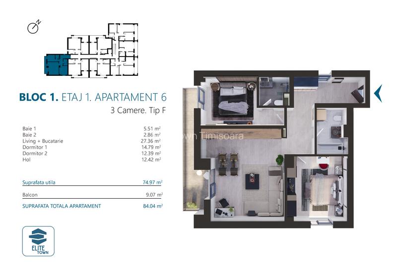 Apartament 3 camere | TORONTALULUI - METRO 2 - 9