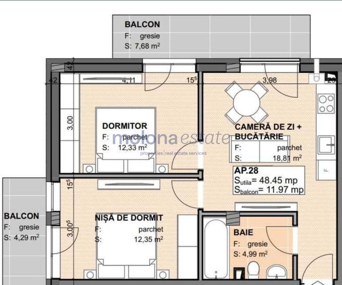 Apartament cu 2 dormitoare, ansamblu rezidential Apahida cu CF!