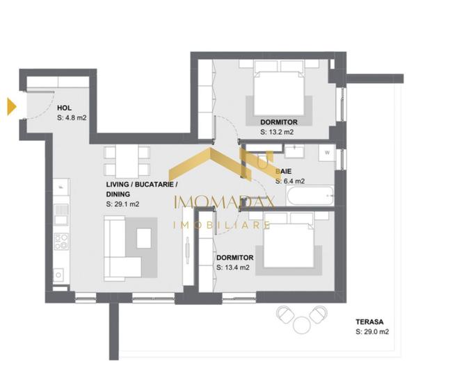 Aradului-3 camere-Terasa