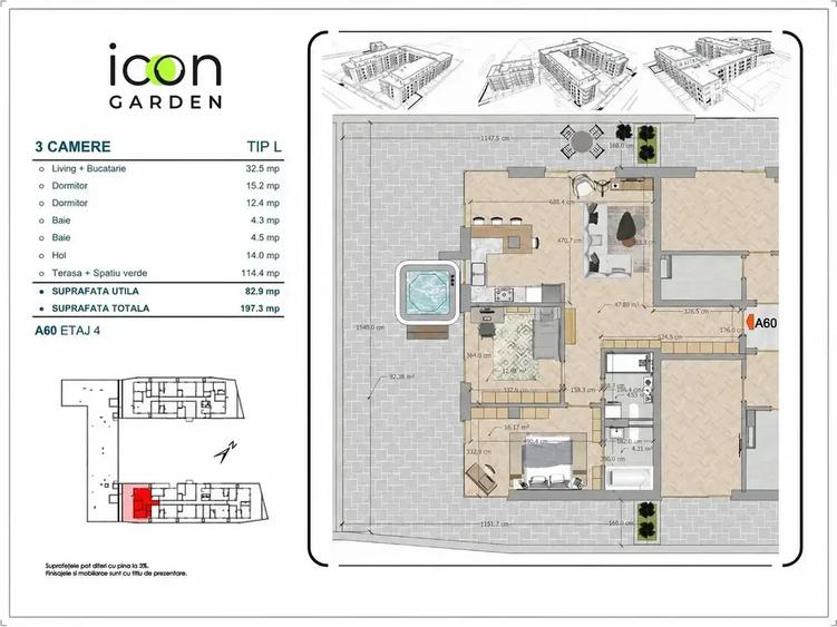 Apartament 3 camere și terasă de 94 mp. Ansamblu nou, finalizat.
