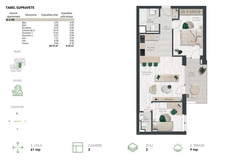 Apartament cu 3 camere, zona de Nord - Comision 0% - 16