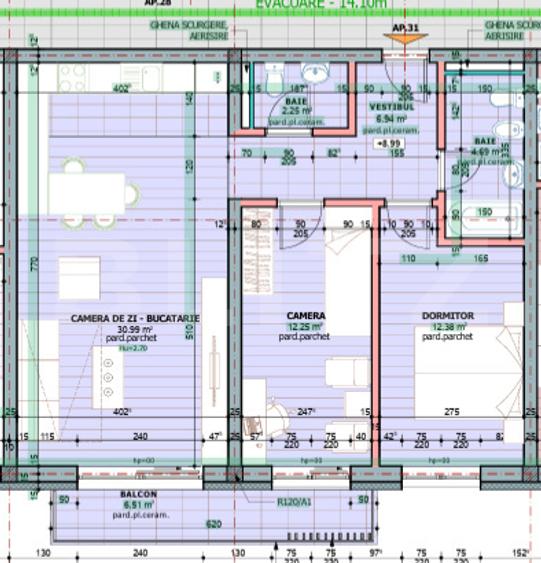 Apartament 3 camere, 69.50 mp + balcon 6,51 mp, zona Tudor
