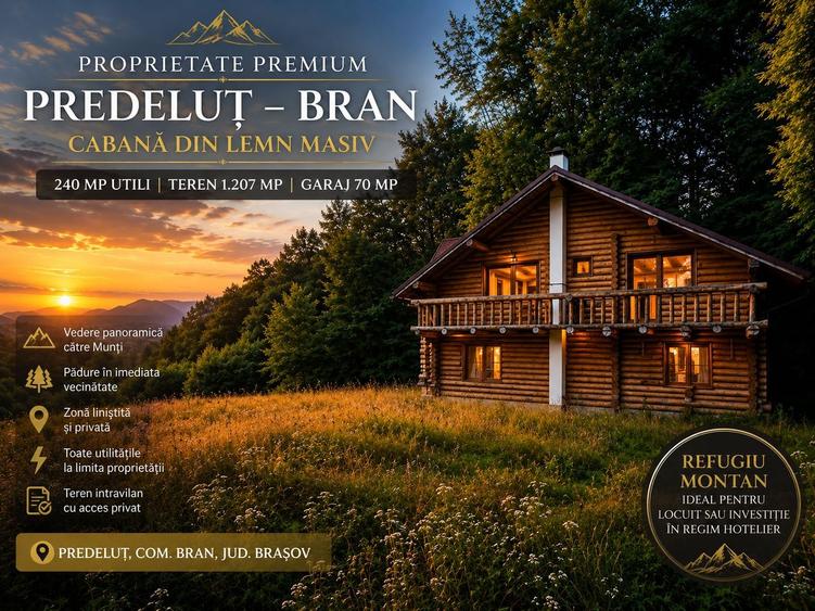 Cabană din lemn masiv | 240 mp utili | Predeluț – Bran | 1207 mp Teren