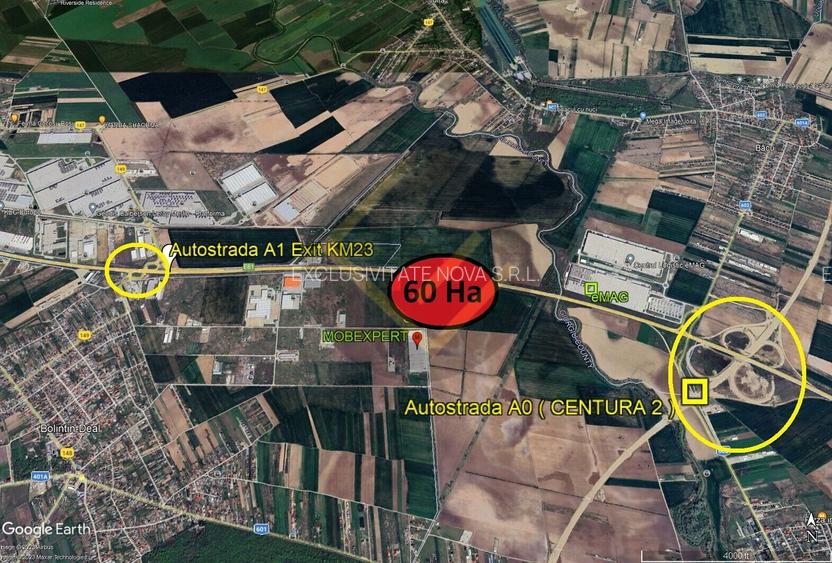 Autostrada A1 km23 acces A0 teren 20HA - 75HA Logistic MOBEXPERT utilitati