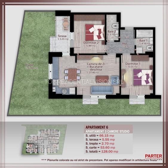 AP. 3CAM+GRADINA 53MP./ ZONA DE CASE SI BLOCURI P+4. COMISION 0%! - 2