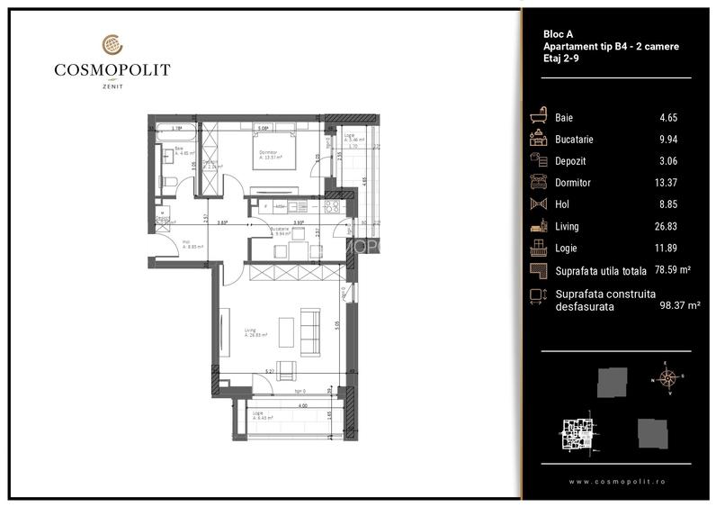 Apartament 2 camere | Cosmopolit Zenit | Răcădău | Pozitionare SV - 6