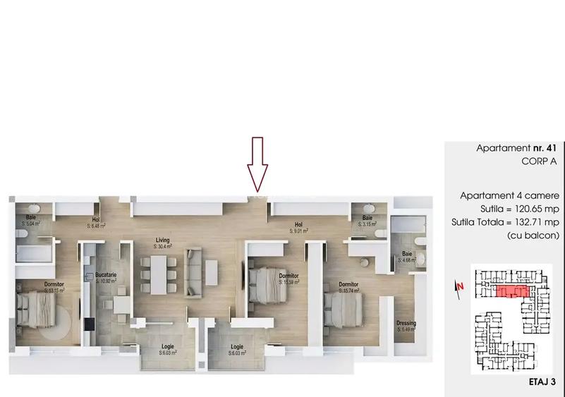 Ap 4 camere / 120mp utili/ 3 bai /dressing / Metrou 1 Decembrie 1918 - 2