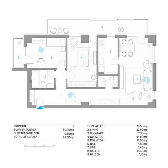 Apartament cu 3 camere, 2 bai Bloc nou Nicolina, et. intermediar - 19