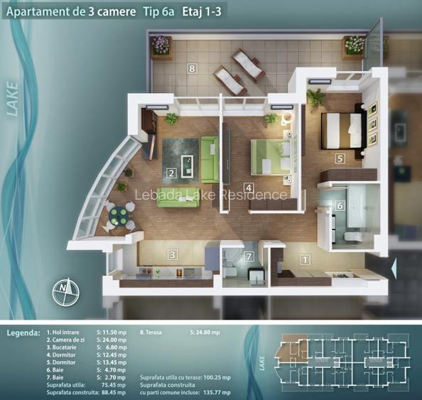 Apartament cu 3 camere cu vedere panoramica pe lac - Lebada Lake Residence - 2