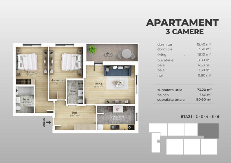 Apartament in bloc nou si finalizat, 3 camere, decomandat, Grand Arena - 1