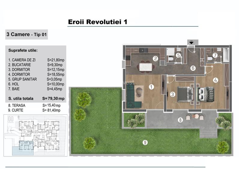 Apartament 3 camere-Curte privata 80mp-Imobil 3 etaje-Ansamblu Rezidential Nou - 2