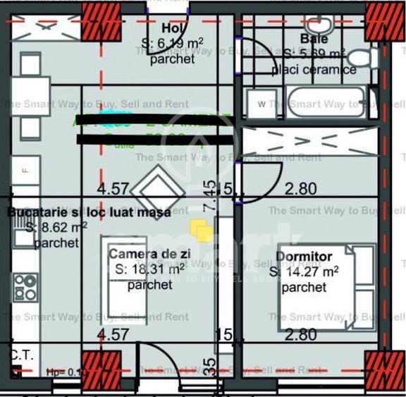Spatiu Birou 2 camere NOU 57 mp Terasa 33mp Marasti