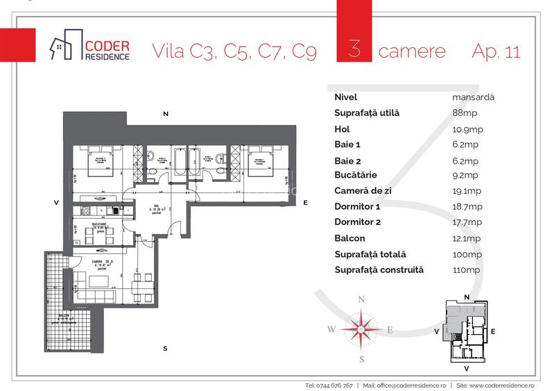Penthouse 3 camere -Terasă generoasă- in vilă, Coder Residence 3-Oaza ta Urbană - 1
