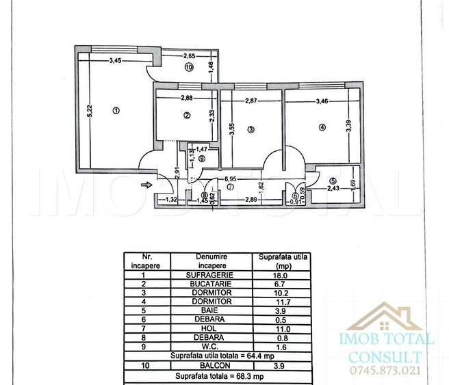 Apartament 3 Camere Decomandat, Etaj 3/4 - Zona Trivale (Ideal Locuit/Investitie - 10