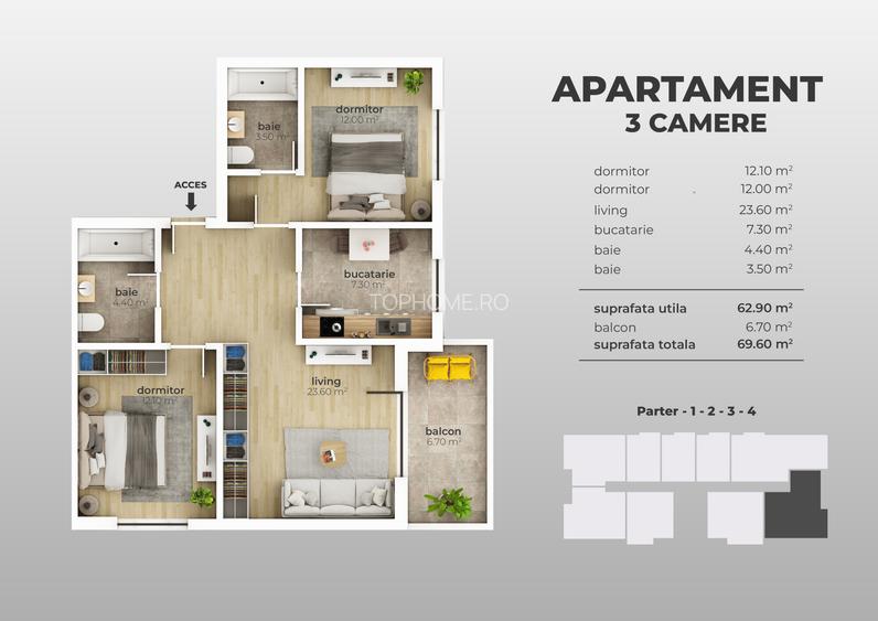 Apartament 3 camere decomandat, bloc nou, metrou Berceni - 7