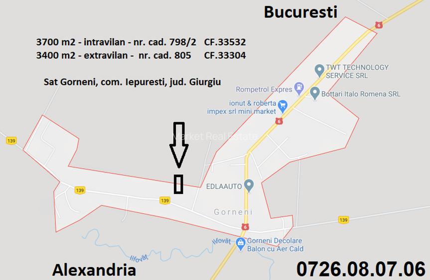 Vand teren Gorneni/Iepuresti/Giurgiu 3700 intravilan + 3400 extravilan - 2