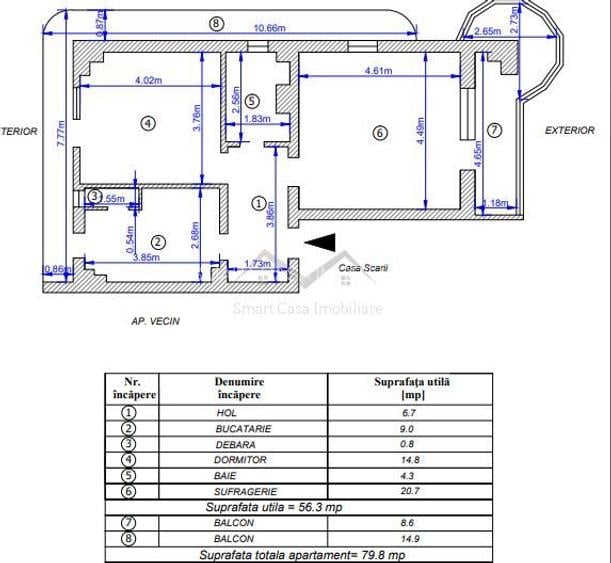 Apartament 2 camere decomandat Pacurari etajul 1 - 1