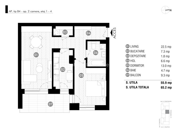 ULTIMELE APARTAMENTE 2 CAMERE – ANTRACIT X COANDĂ - 64,7 mp utili - 2