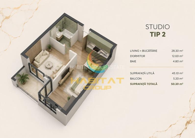Vânzare Studio 50.30 mp - Metrou Berceni - 2