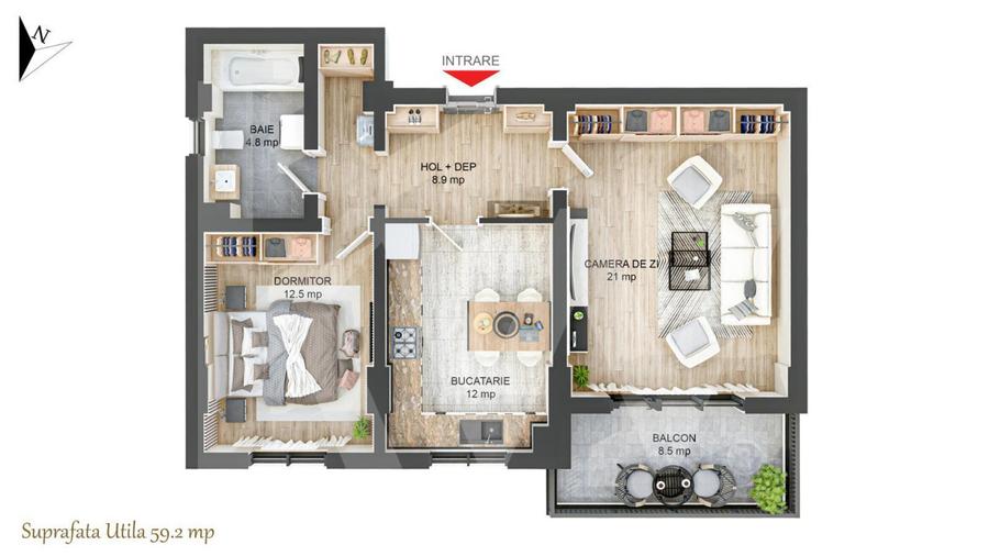 Apartament cu 2 camere - 64 mp utili - Zona Ciresica