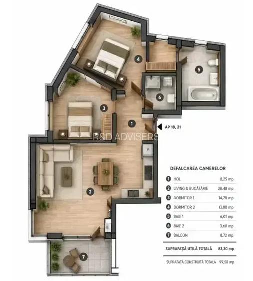 Apartament 3 camere, balcon 7,40mp I Metrou Bucur Obor Icomision 0% I - 8