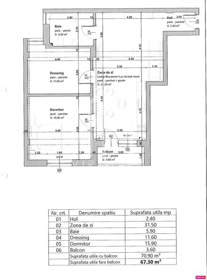 Apartament 3 camere - 67,30 mp + balcon de 3,59 mp - zona Selimbar - 1