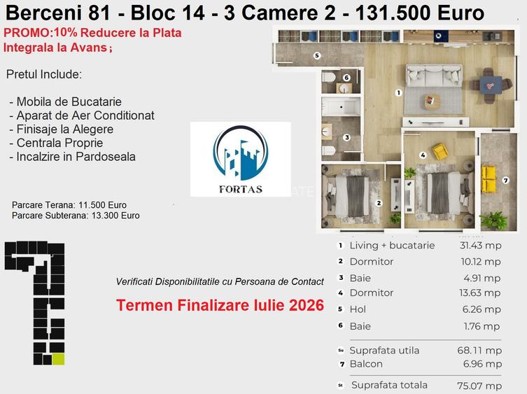 Ultima unitate!3 camere! Metrou la 7 minute!10% reducere la plata CASH aplicata! - 7