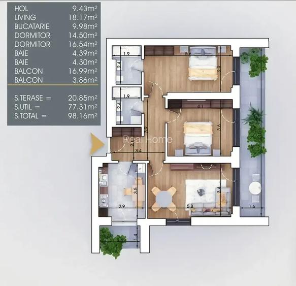 3 Camere | finalizat | 2 lifturi | 7 min Metrou | incalzire pardoseala - 2