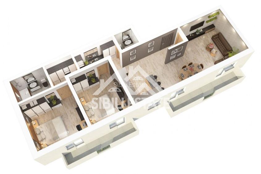 Apartament 3 camere, 2 balcoane– 78mp  - Dedeman, Shopping City, Sibiu - 2