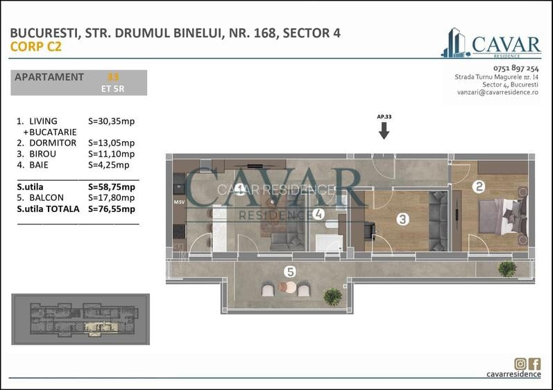 Apartament 3 Camere 76 mp Proiect Cavar Residence - 14