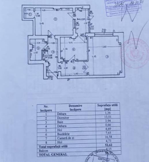 Apartament, 2 camere decomandat, 56,77 mp, zonă ultracentrală