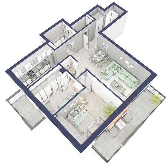 Apartament cu orientare SV 70 mpu 3 camere 2 bai bloc cu lift Turnisor - 7