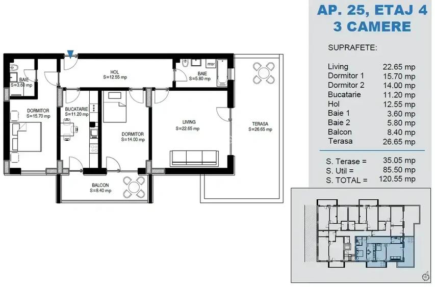 3 Camere cu Terasa, langa metrou, 0% comision, DEZVOLTATOR - 2